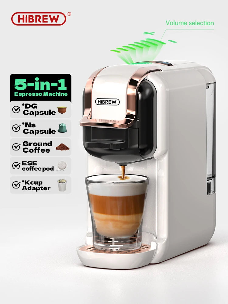 Machine à café à capsules multiples HiBREW 5 en 1 Chaud/Froid DG Cappuccino Nes Petite Capsule ESE Pod Café Moulu Cafétéria 19Bar H2B