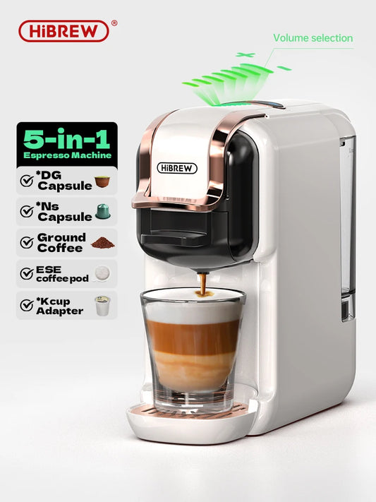 Machine à café à capsules multiples HiBREW 5 en 1 Chaud/Froid DG Cappuccino Nes Petite Capsule ESE Pod Café Moulu Cafétéria 19Bar H2B