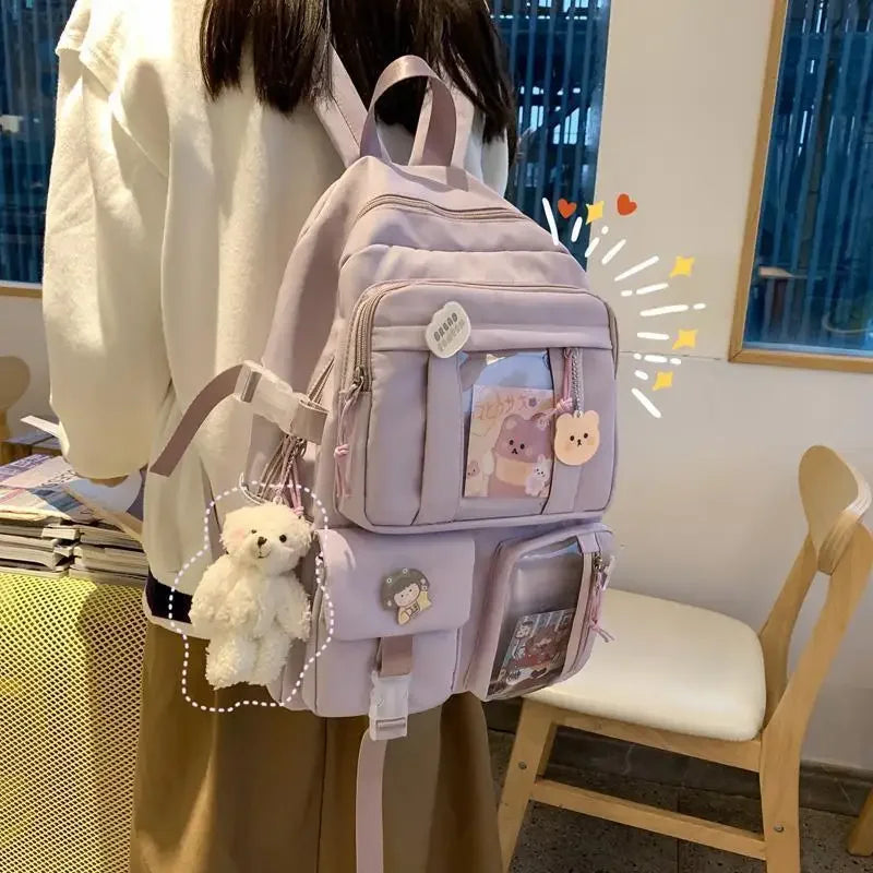 Chic & Spacious: Multi-Pocket Nylon Backpack for Girls & Students