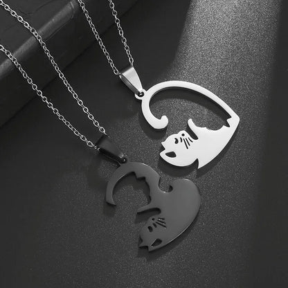 Collier mode chat duo en acier inoxydable