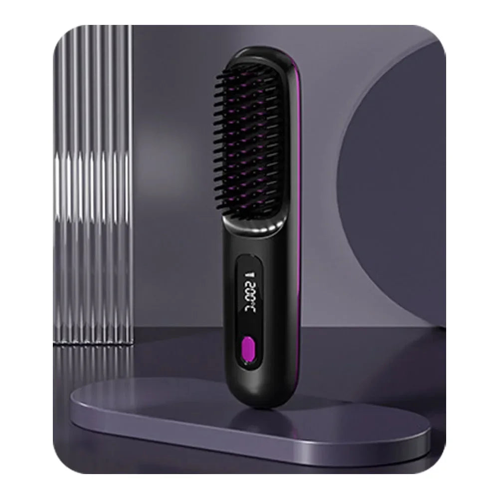 Wireless Hair Straightening Brush – USB Ceramic Heating