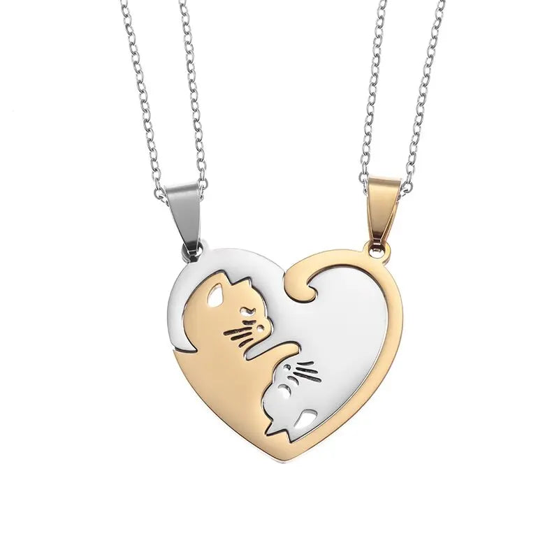 Collier mode chat duo en acier inoxydable