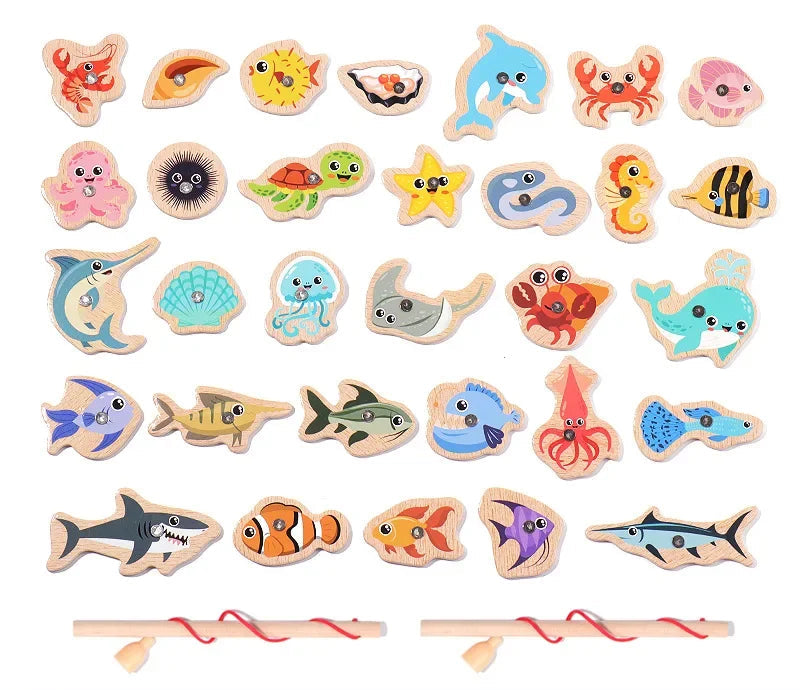 Montessori Wooden Fishing Toy for Kids Learning