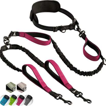 Hands-Free Double Dog Leash – Reflective Adjustable Belt