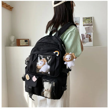 Chic & Spacious: Multi-Pocket Nylon Backpack for Girls & Students