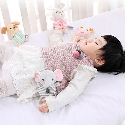 Soft Cartoon Animal Handheld Plush Rattle for Infants
