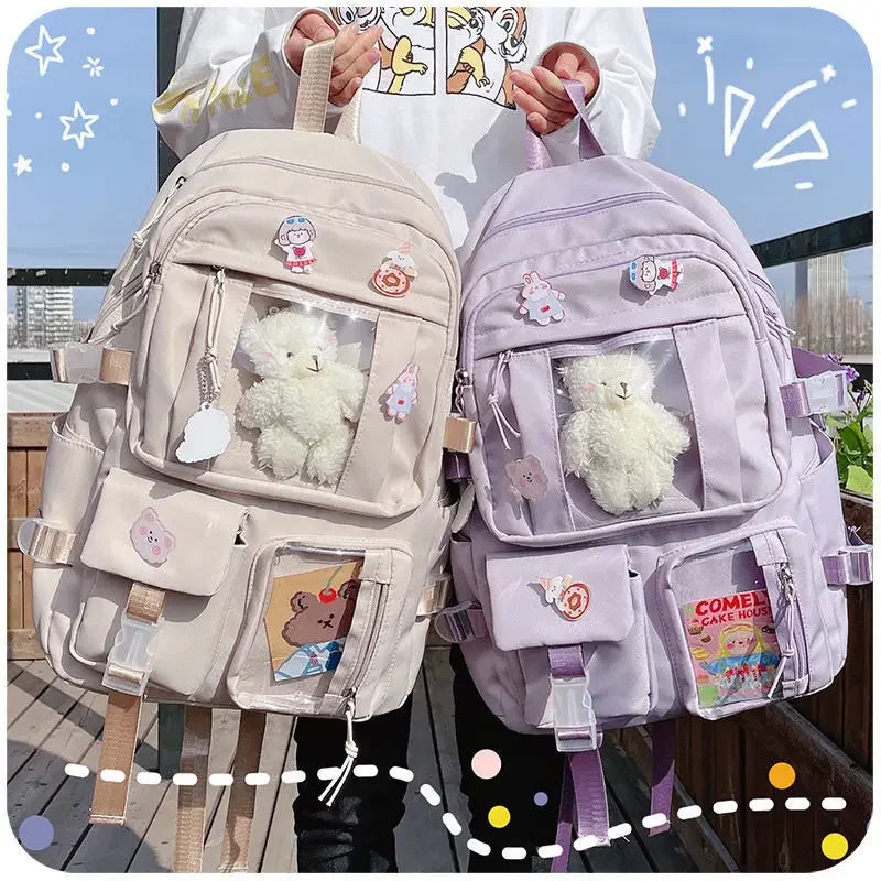 Chic & Spacious: Multi-Pocket Nylon Backpack for Girls & Students