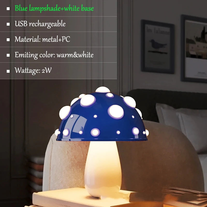 Mushroom LED Table Lamp USB Rechargeable Light