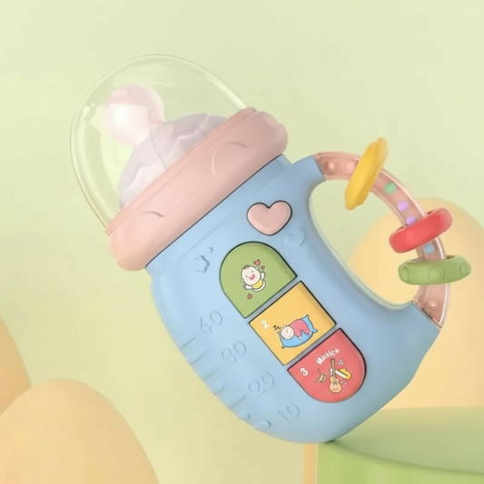 Silicone Baby Feeding Bottle Toy – Educational Rattle with Music & Light for Infants